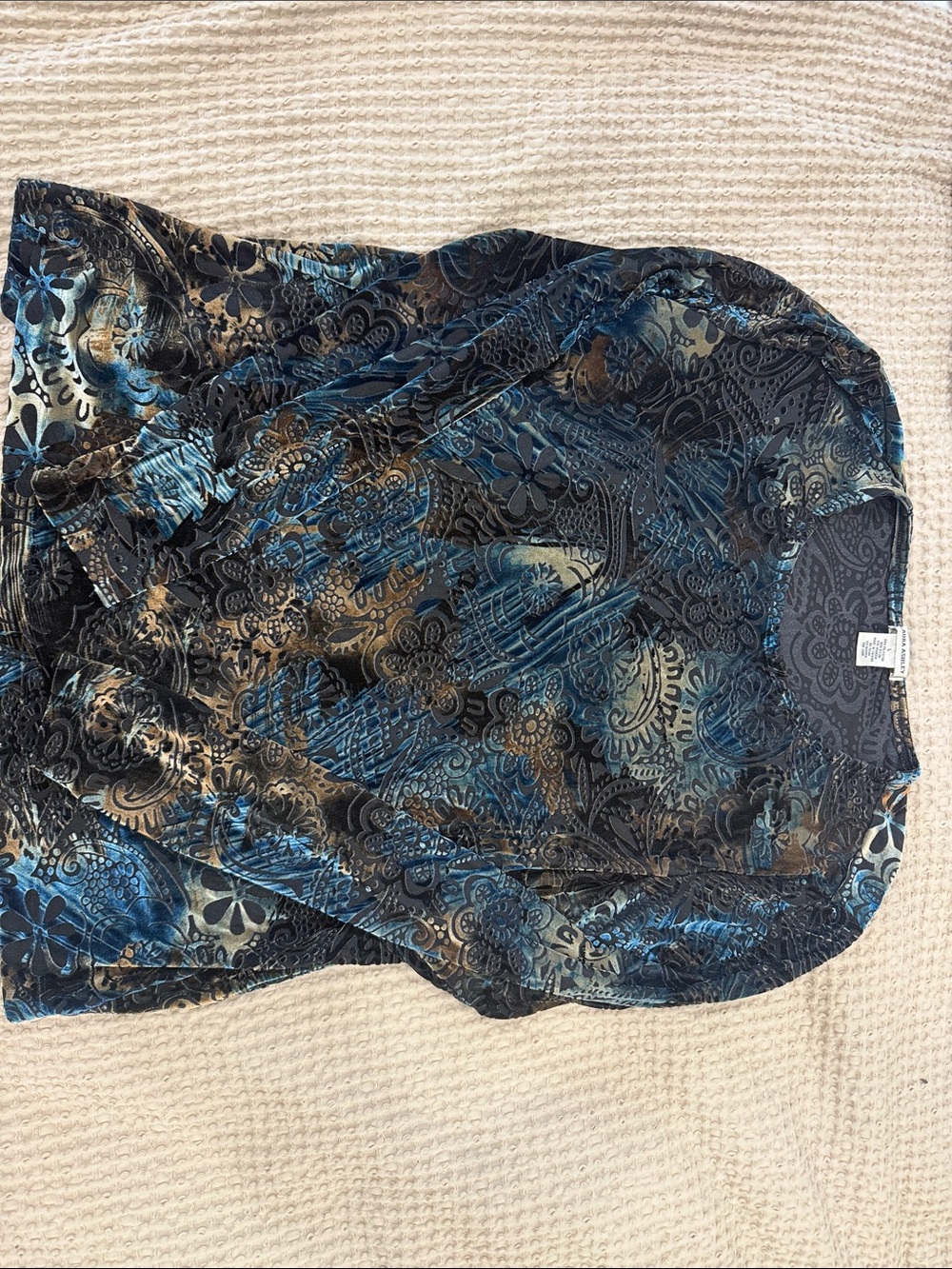 Laura Ashley Velvet Floral Burnout Long Sleeve Top - Blue